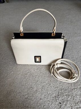 Luana Leather Italian Purse w/ Top-Handle & Crossbody Strap in Ivory and Black